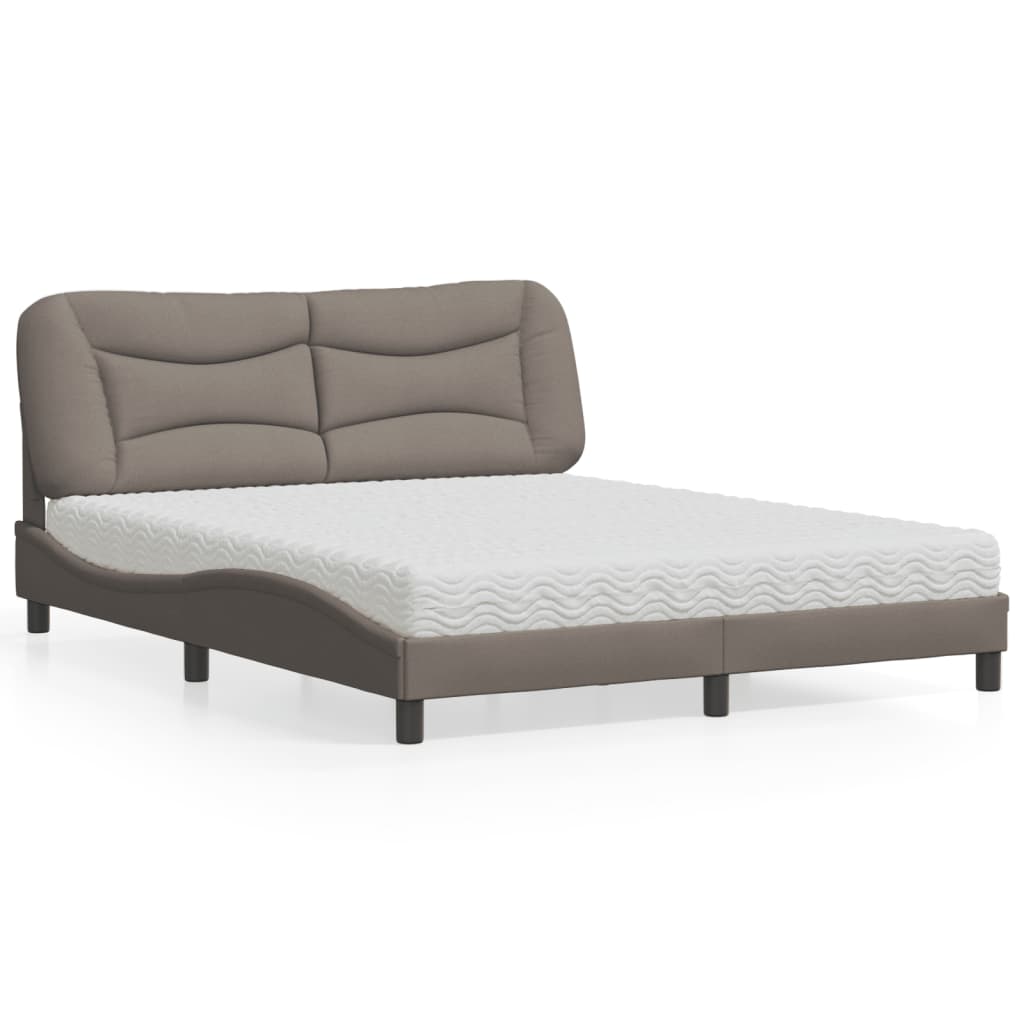 Bed with Mattress "Hvar" Taupe 160x200 cm Fabric