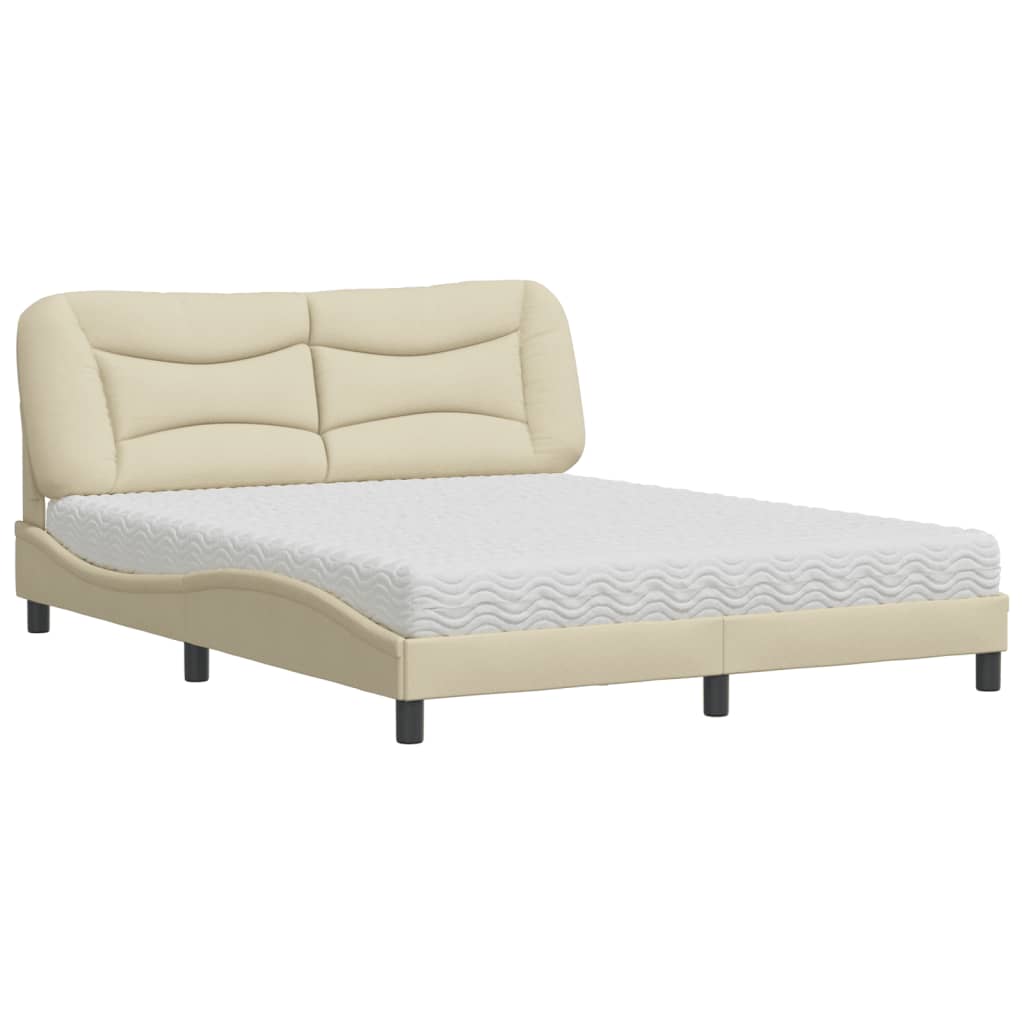 Bed with Mattress "Hvar" Cream 160x200 cm Fabric