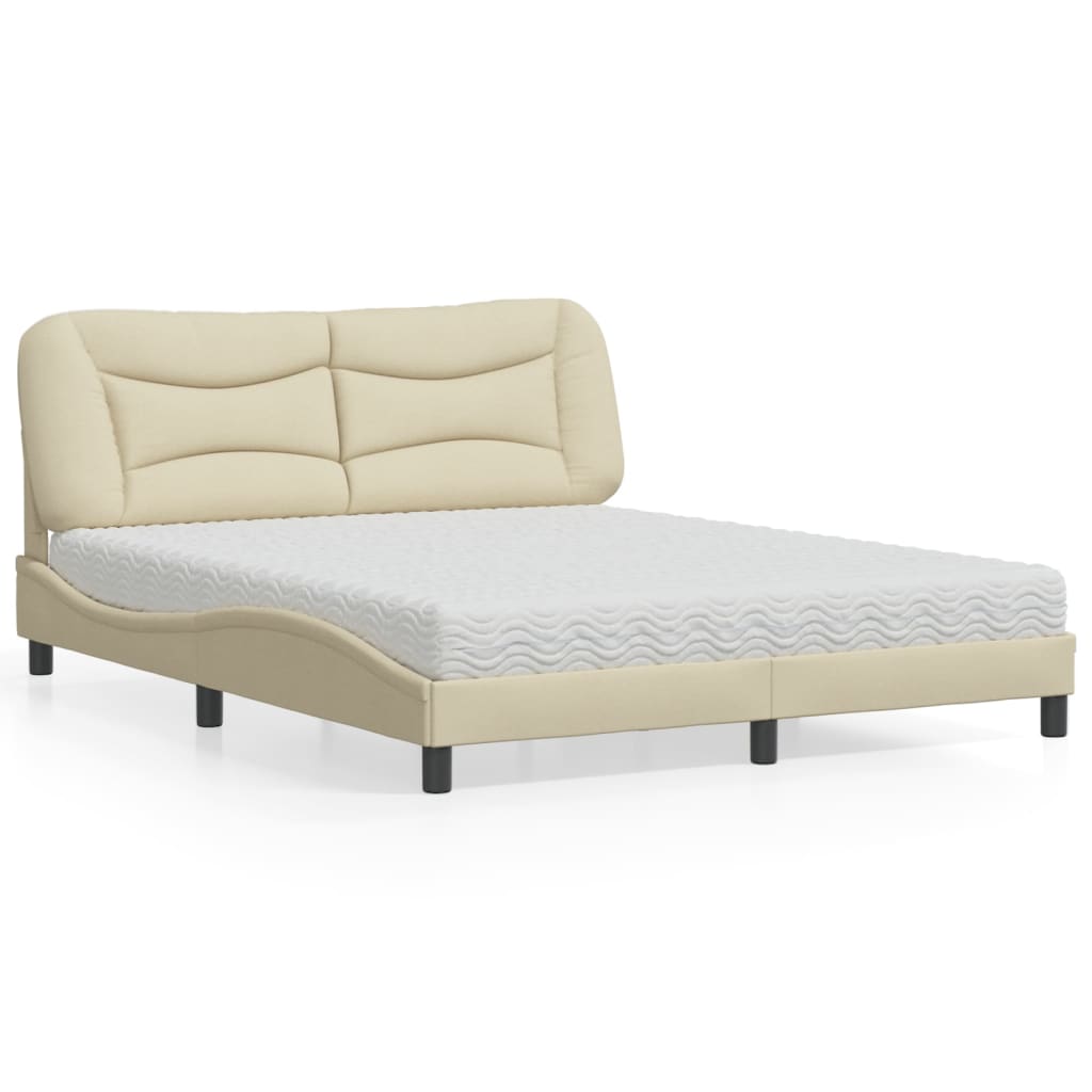 Bed with Mattress "Hvar" Cream 160x200 cm Fabric