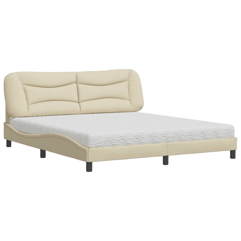 Bed with Mattress "Hvar" Cream 180x200 cm Fabric