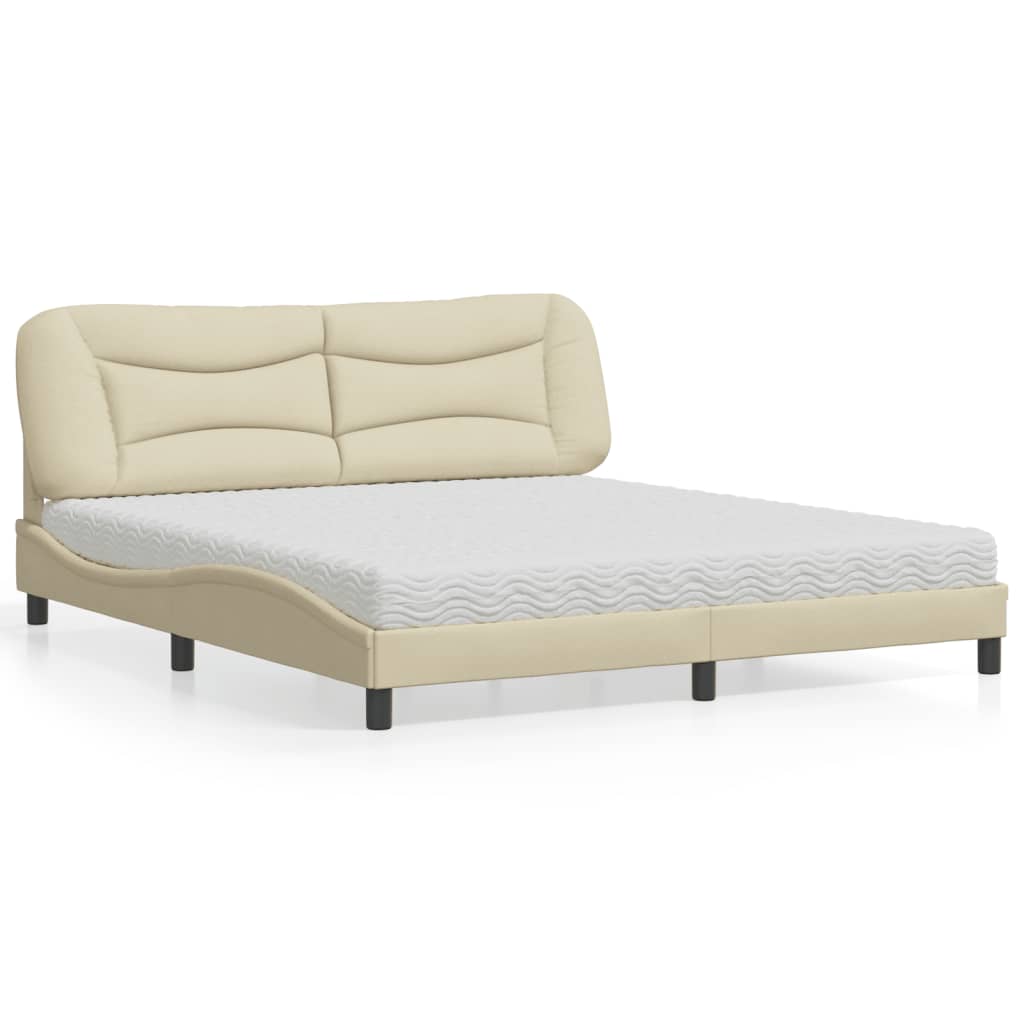 Bed with Mattress "Hvar" Cream 180x200 cm Fabric