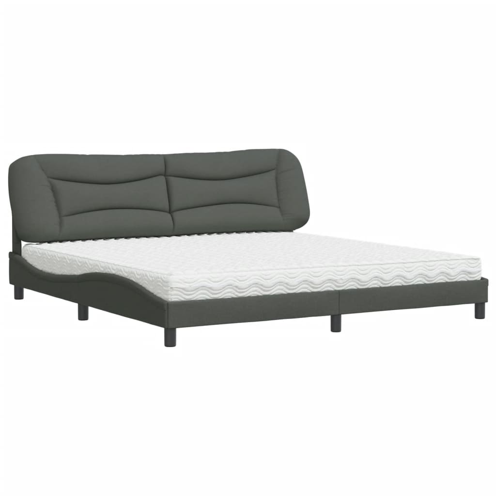 Bed with Mattress "Hvar" Dark Grey 200x200 cm Fabric