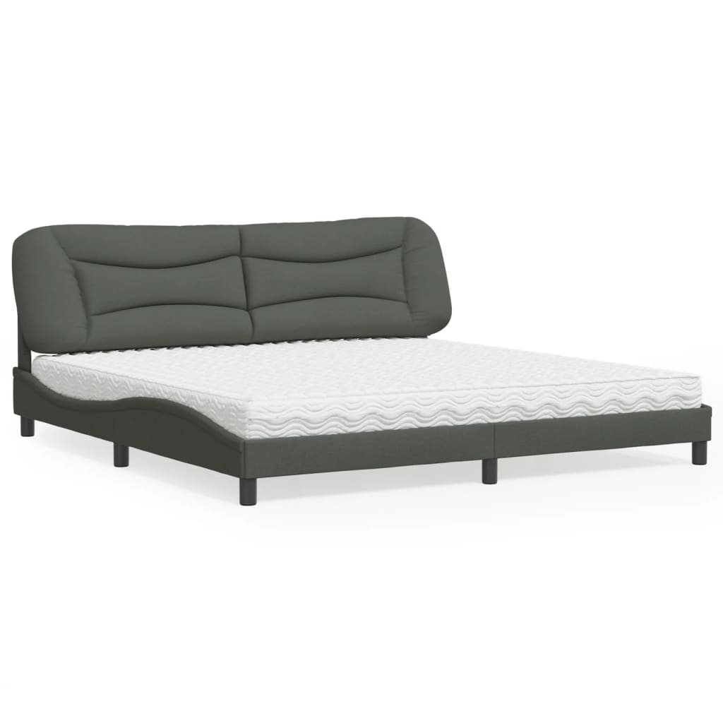 Bed with Mattress "Hvar" Dark Grey 200x200 cm Fabric