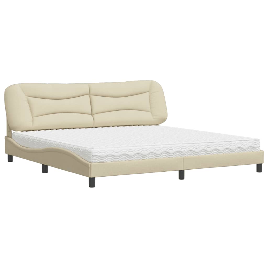 Bed with Mattress "Hvar" Cream 200x200 cm Fabric