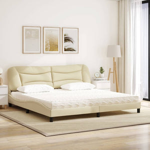 Bed with Mattress "Hvar" Cream 200x200 cm Fabric