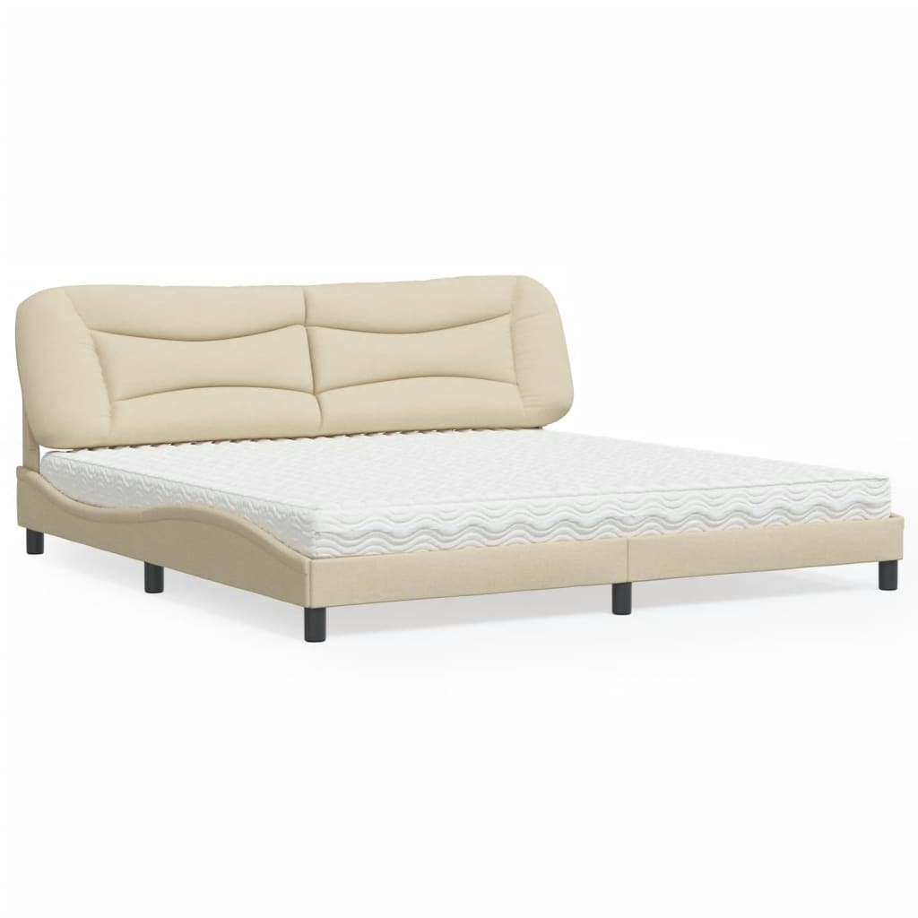 Bed with Mattress "Hvar" Cream 200x200 cm Fabric