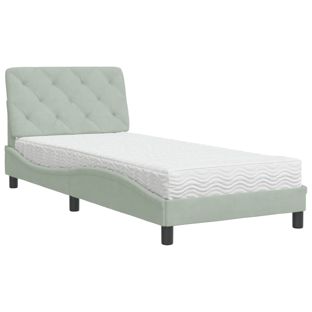 Bed with Mattress Light Grey 90x190 cm Velvet