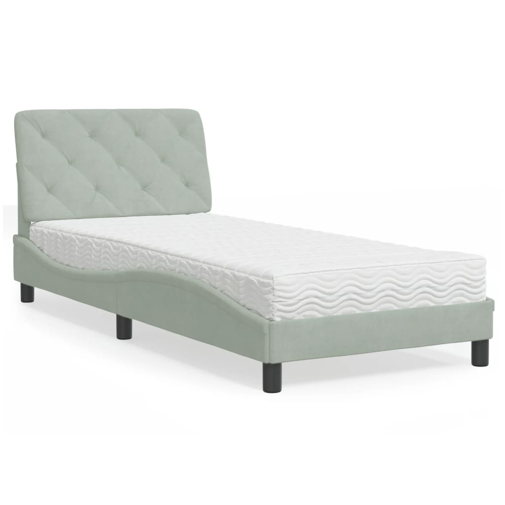 Bed with Mattress Light Grey 90x190 cm Velvet