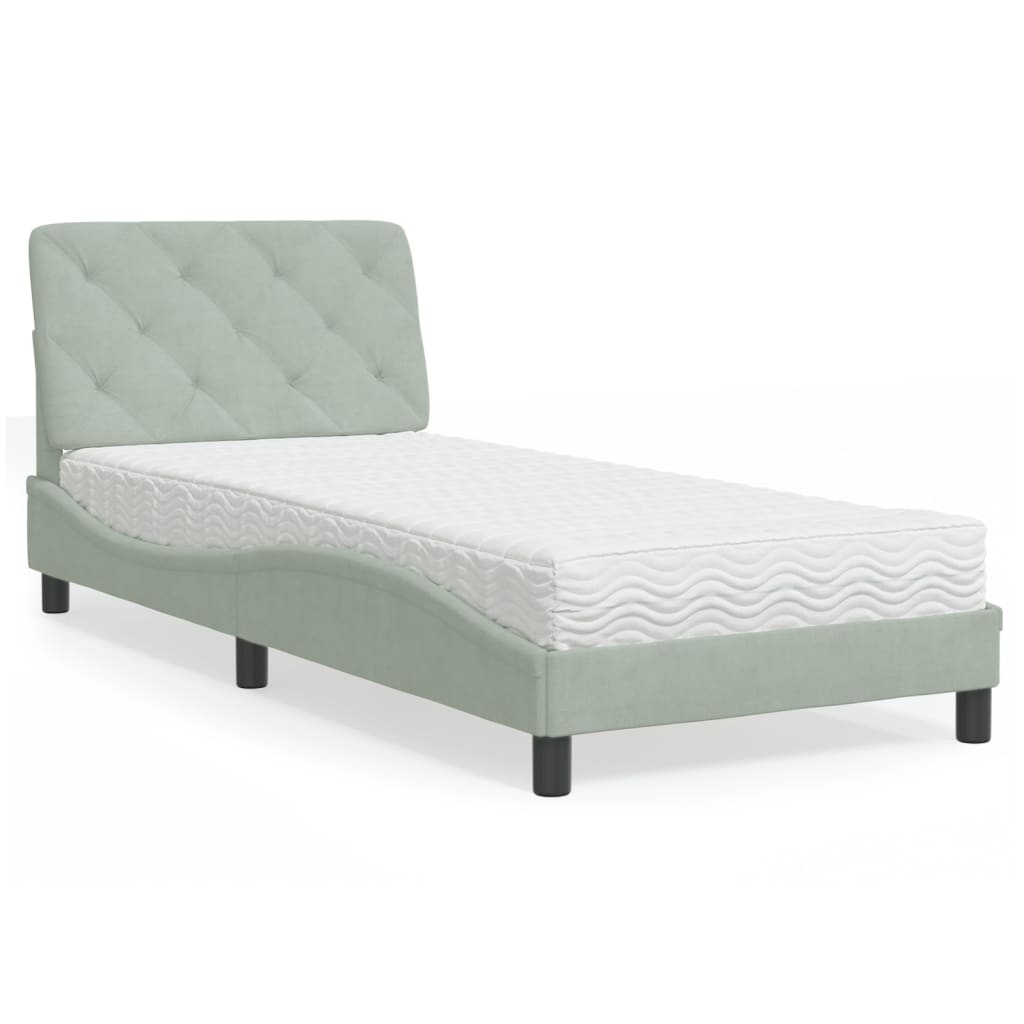 Bed with Mattress Light Grey 90x200 cm Velvet