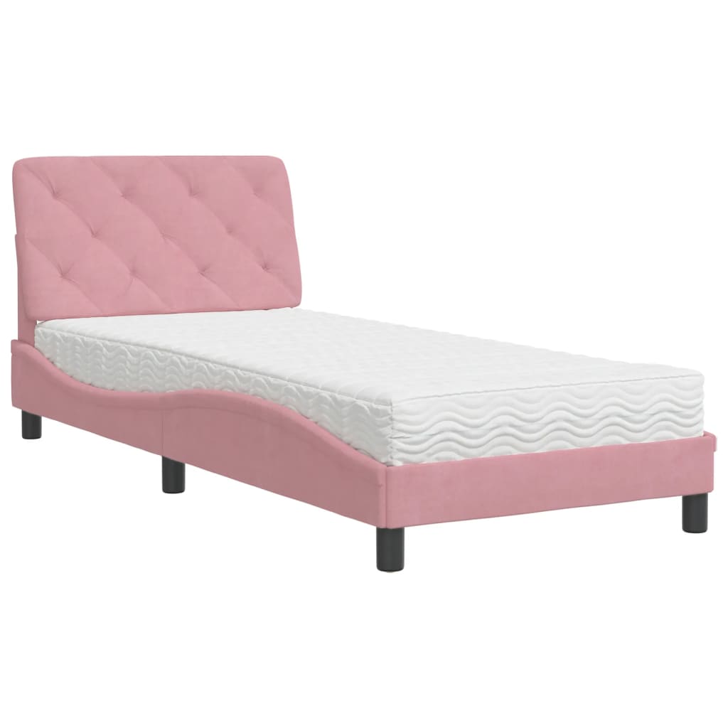 Bed with Mattress Pink 90x200 cm Velvet