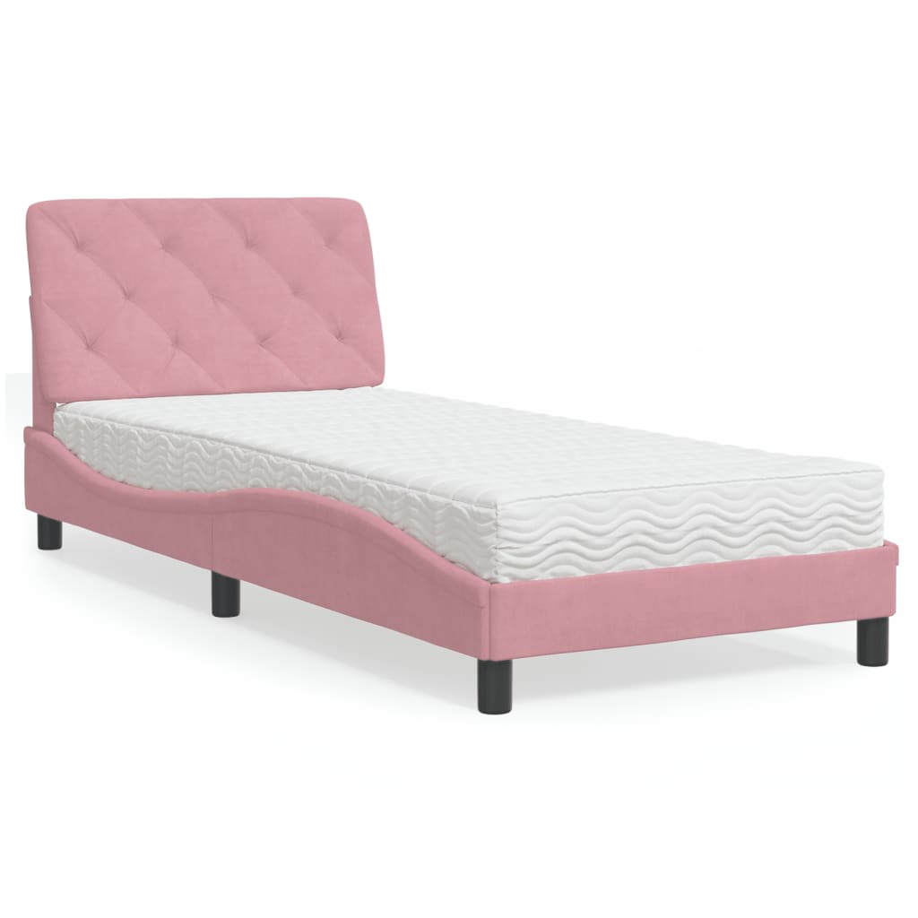 Bed with Mattress Pink 90x200 cm Velvet