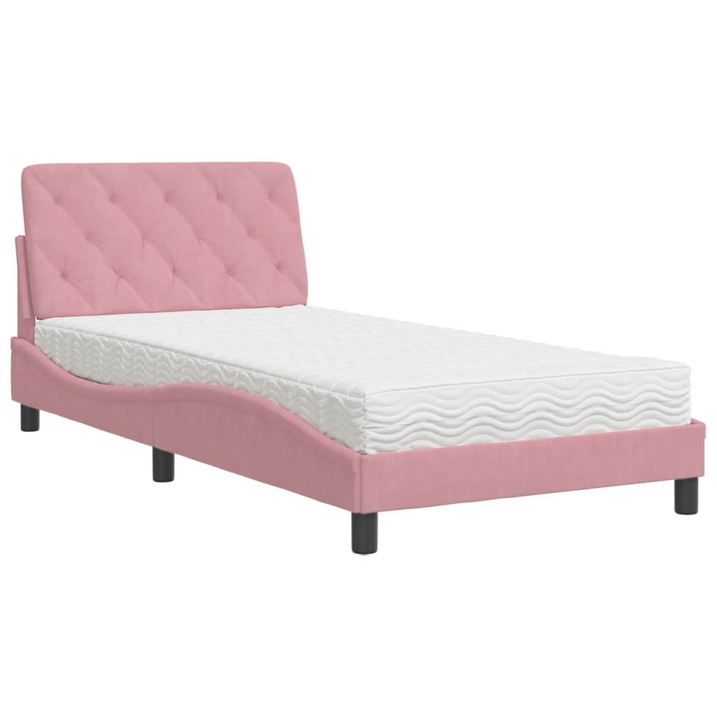 Bed with Mattress Pink 100x200 cm Velvet