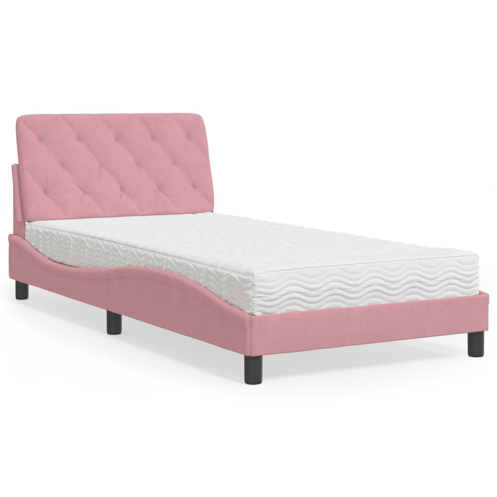 Bed with Mattress Pink 100x200 cm Velvet