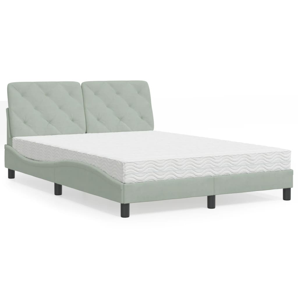 Bed with Mattress Light Grey 140x190 cm Velvet