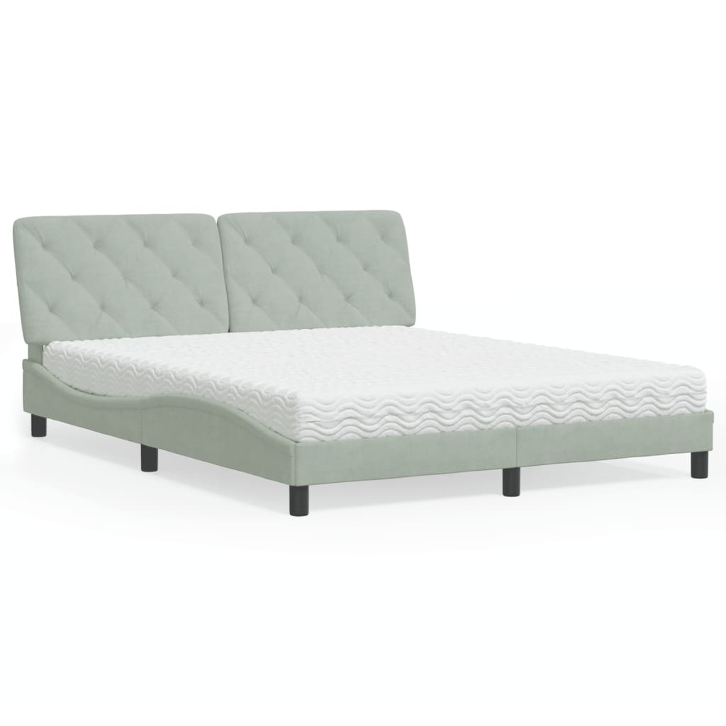 Bed with Mattress Light Grey 160x200 cm Velvet