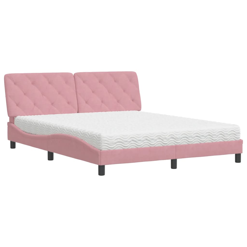 Bed with Mattress Pink 160x200 cm Velvet