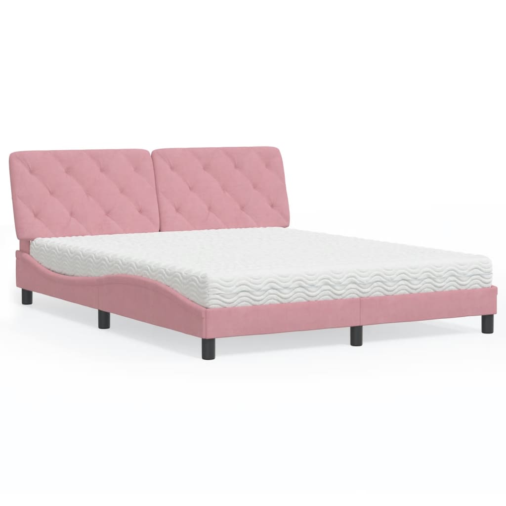 Bed with Mattress Pink 160x200 cm Velvet