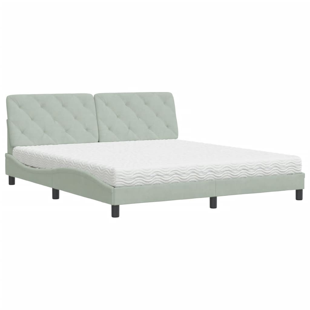 Bed with Mattress Light Grey 180x200 cm Velvet