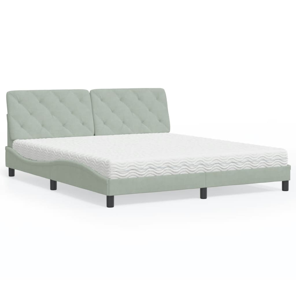 Bed with Mattress Light Grey 180x200 cm Velvet