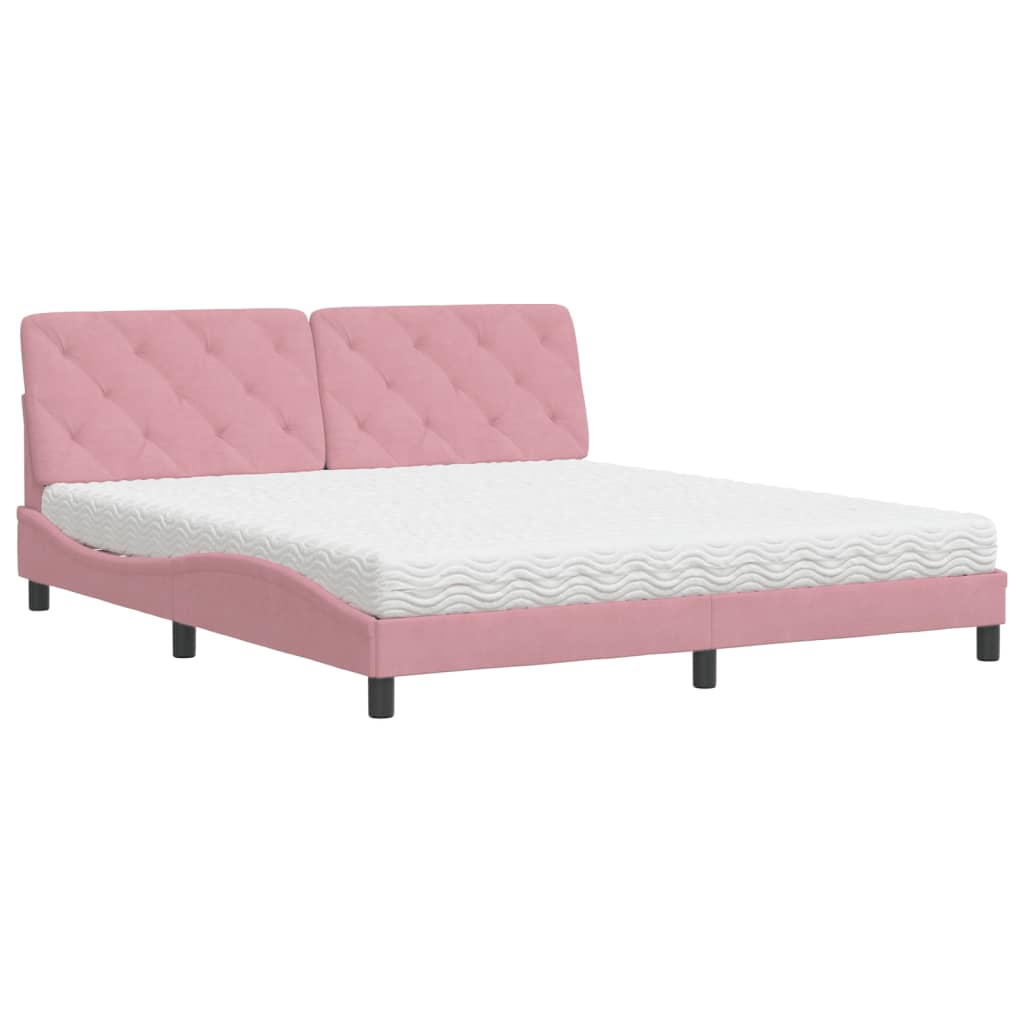 Bed with Mattress Pink 180x200 cm Velvet