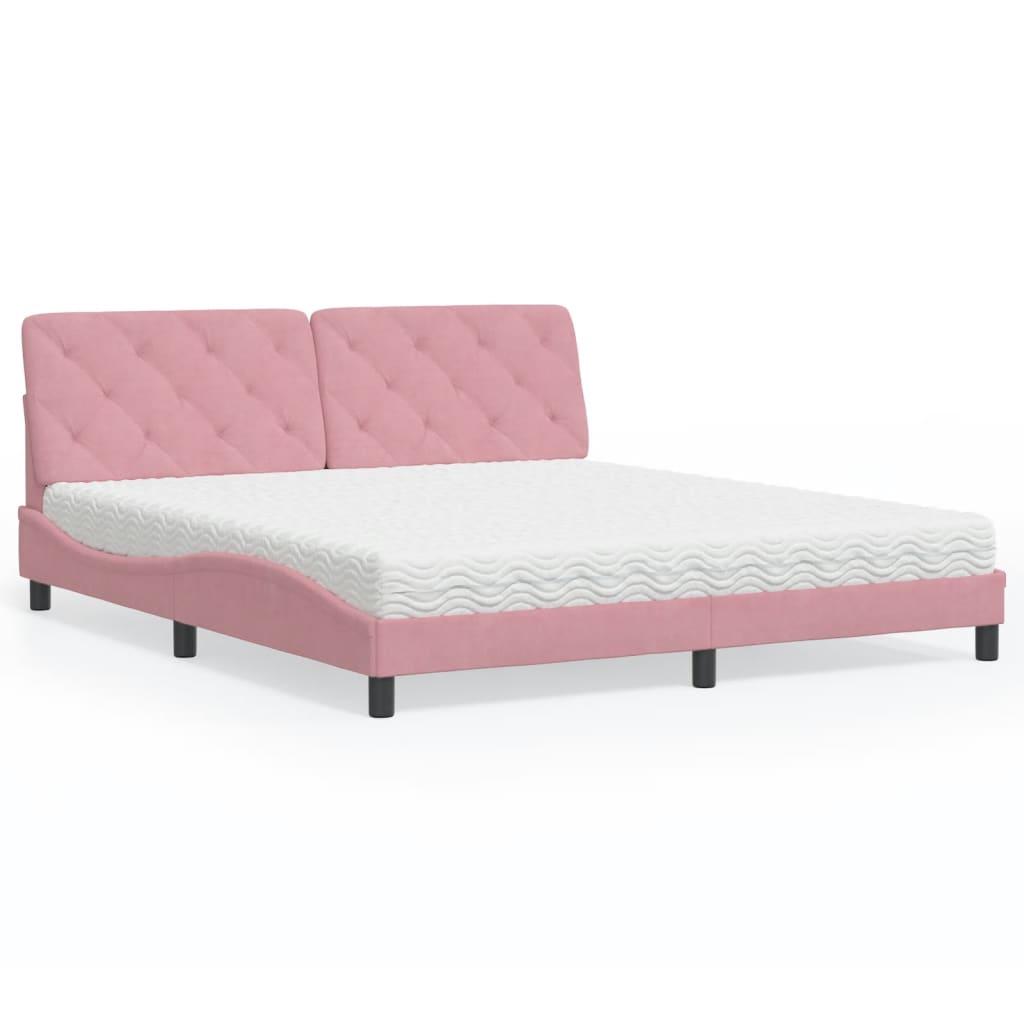 Bed with Mattress Pink 180x200 cm Velvet