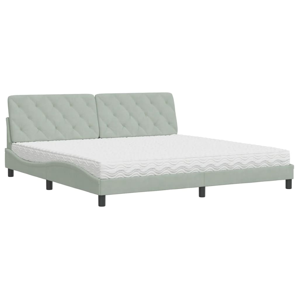 Bed with Mattress Light Grey 200x200 cm Velvet