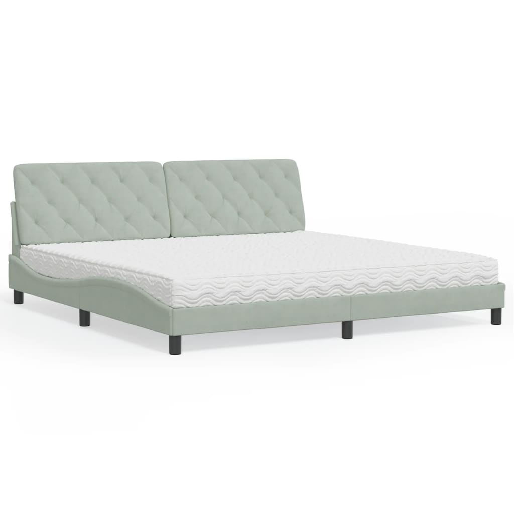 Bed with Mattress Light Grey 200x200 cm Velvet
