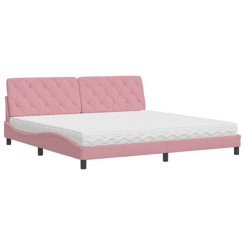 Bed with Mattress Pink 200x200 cm Velvet