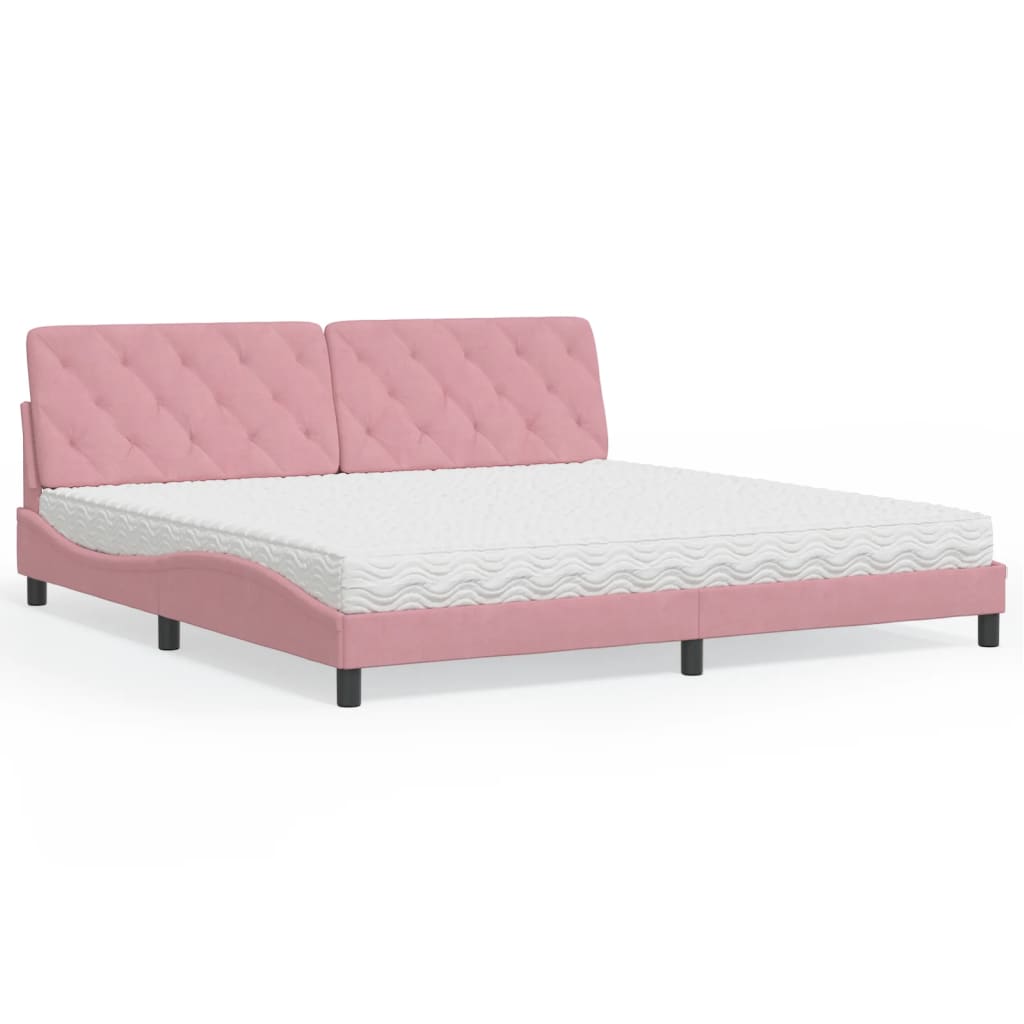 Bed with Mattress Pink 200x200 cm Velvet