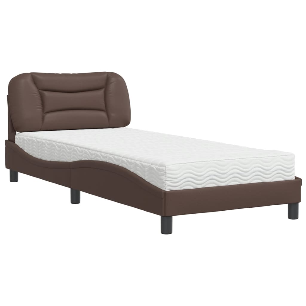 Bed with Mattress "Hvar" Brown 80x200 cm Faux Leather