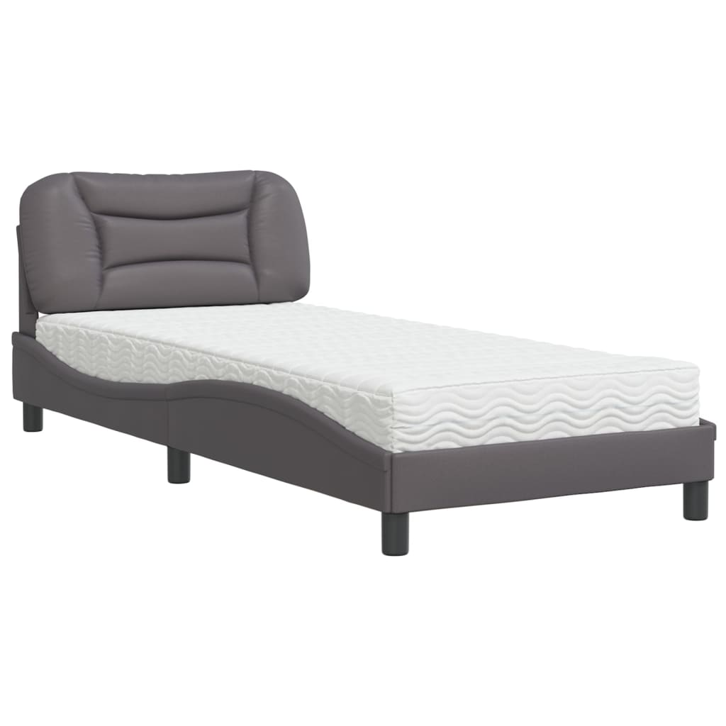 Bed with Mattress "Hvar" Grey 80x200 cm Faux Leather