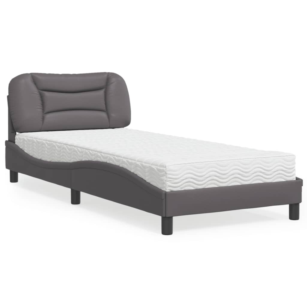 Bed with Mattress "Hvar" Grey 80x200 cm Faux Leather