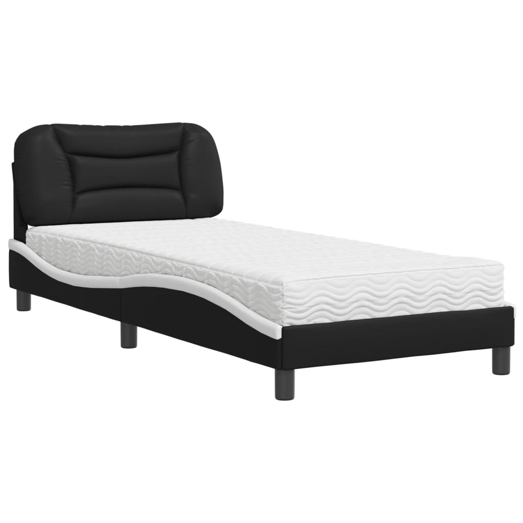 Bed with Mattress "Hvar" Black and White 80x200 cm Faux Leather