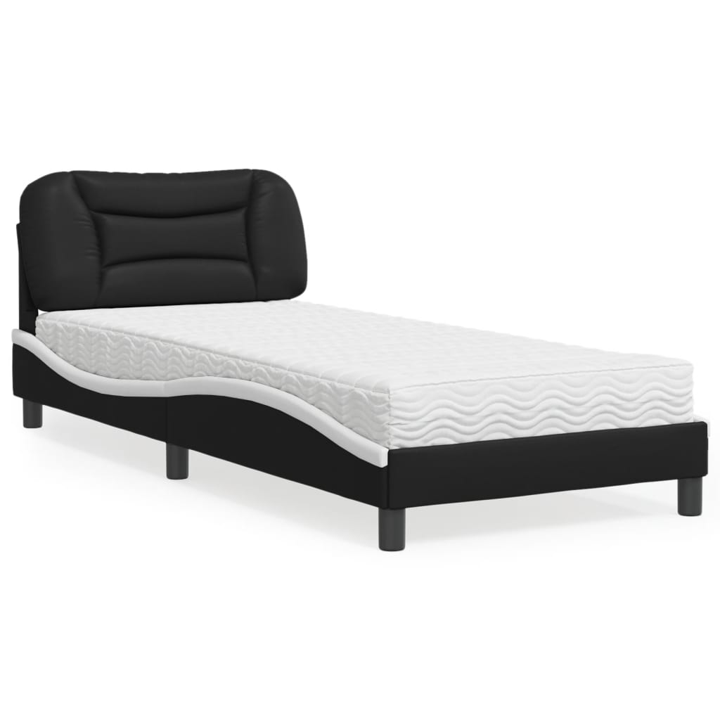 Bed with Mattress "Hvar" Black and White 80x200 cm Faux Leather