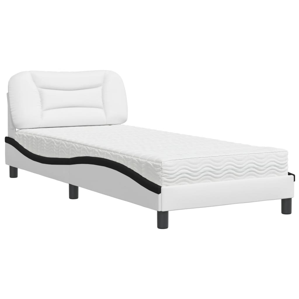 Bed with Mattress "Hvar" White and Black 80x200 cm Faux Leather