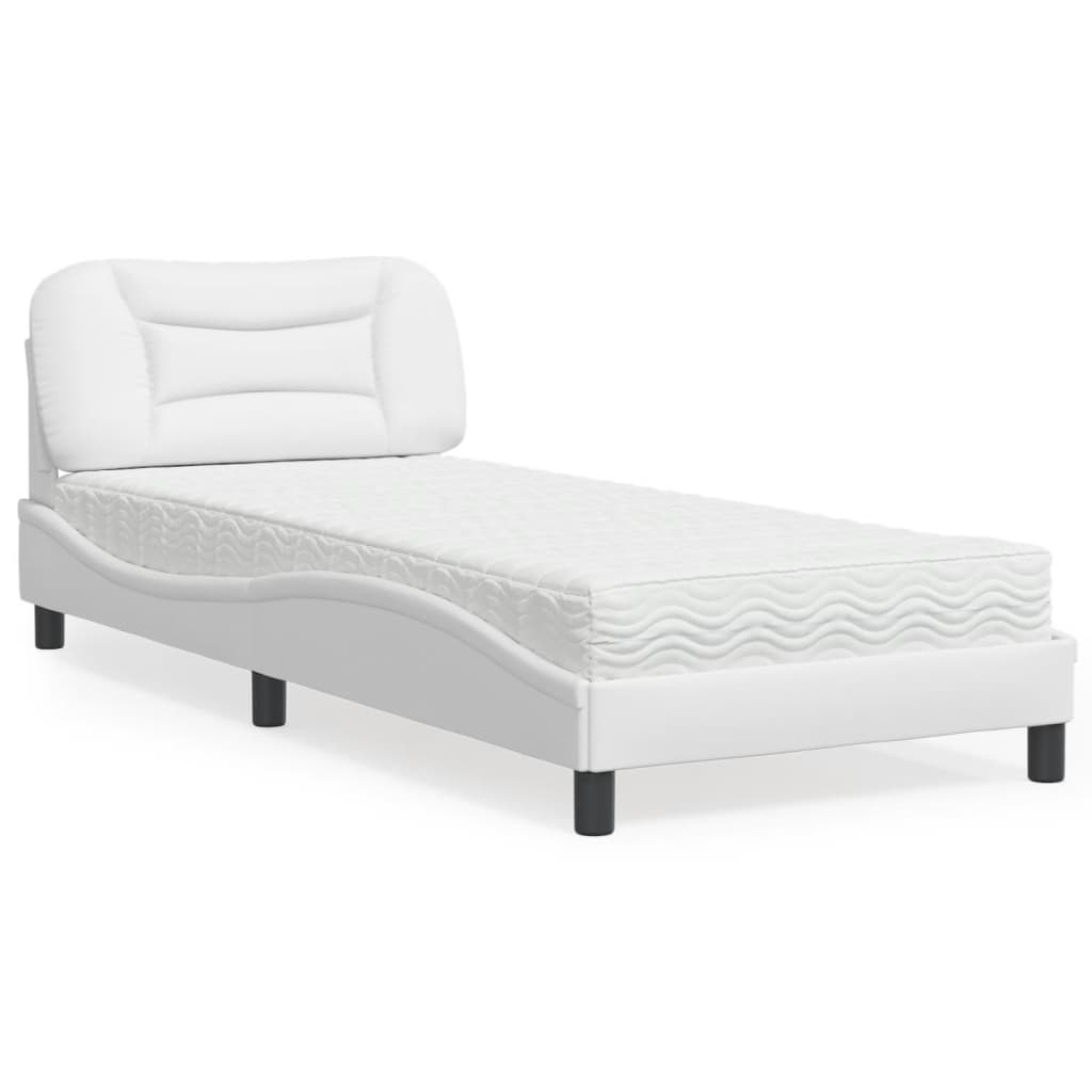 Bed with Mattress "Hvar" White 90x190 cm Faux Leather