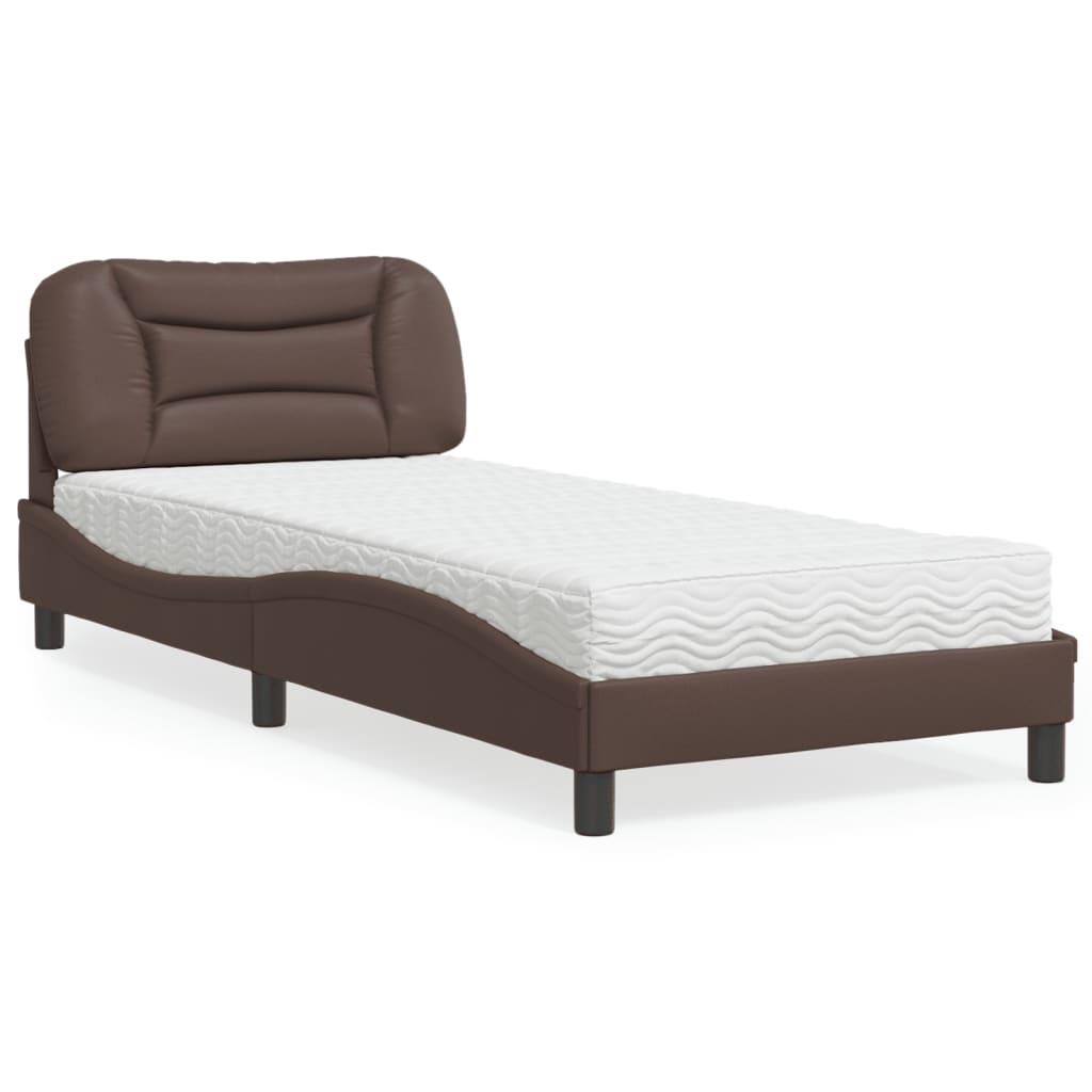 Bed with Mattress "Hvar" Brown 90x190 cm Faux Leather