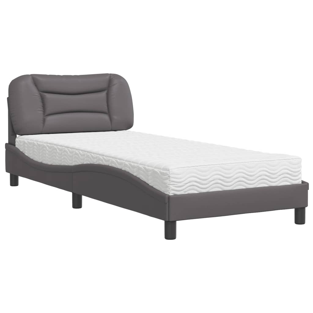 Bed with Mattress "Hvar" Grey 90x190 cm Faux Leather