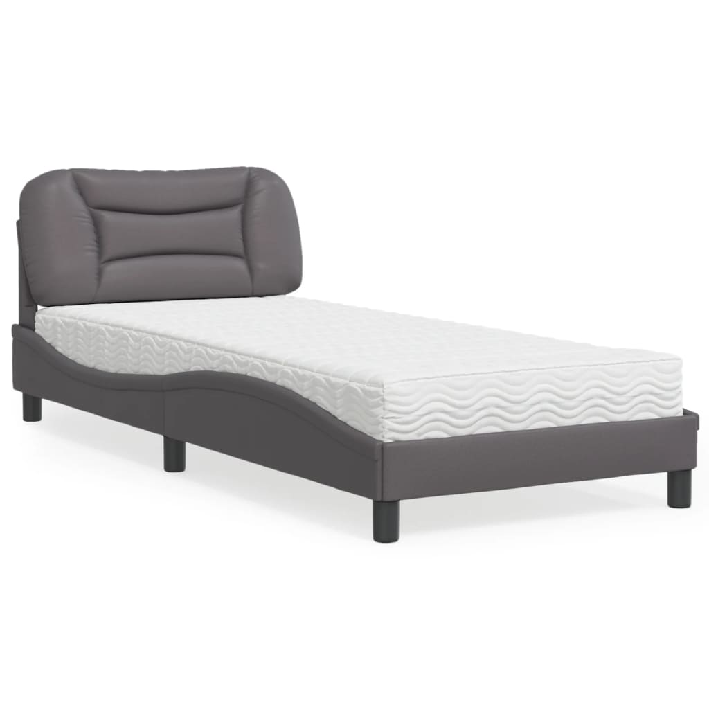 Bed with Mattress "Hvar" Grey 90x190 cm Faux Leather