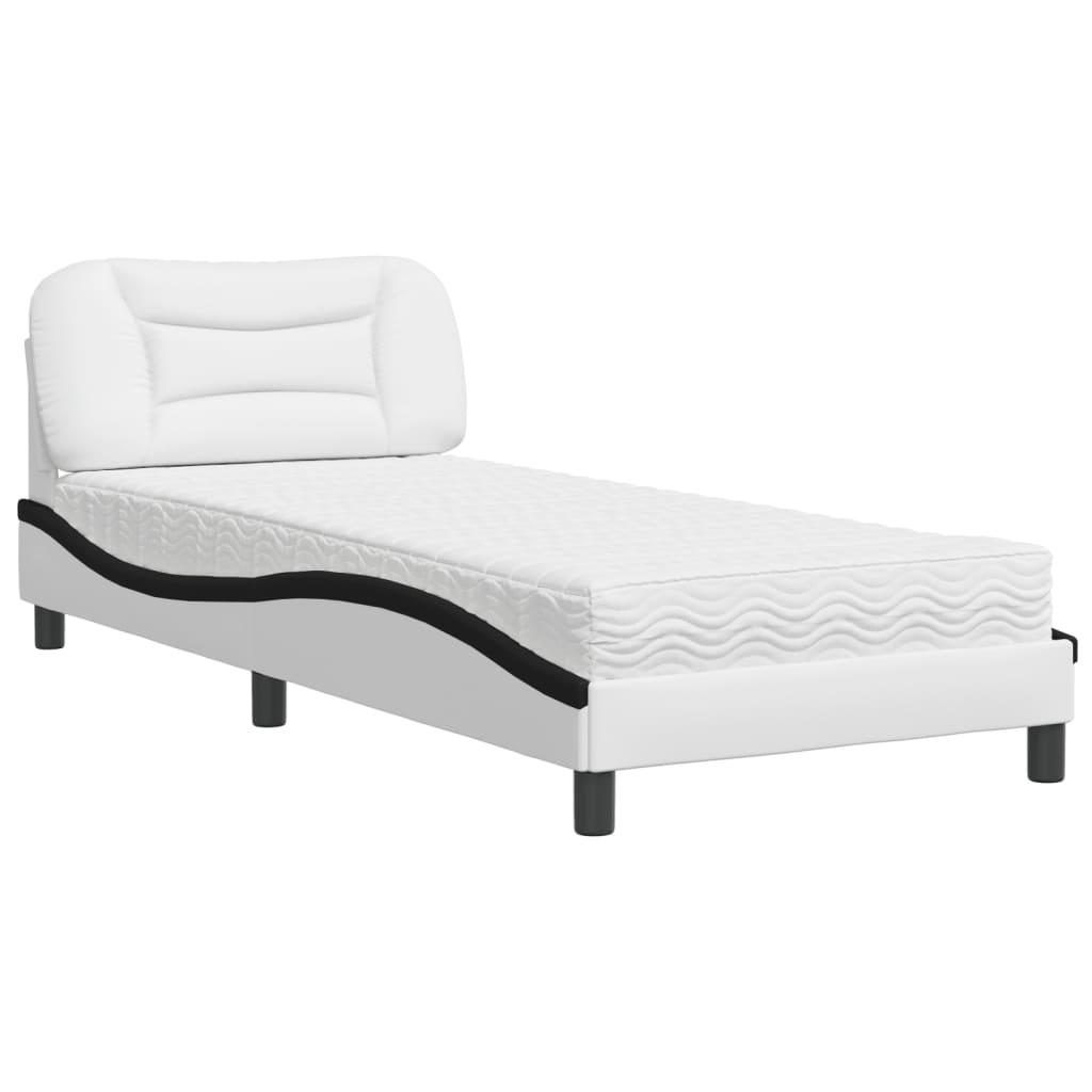 Bed with Mattress "Hvar" White and Black 90x190 cm Faux Leather
