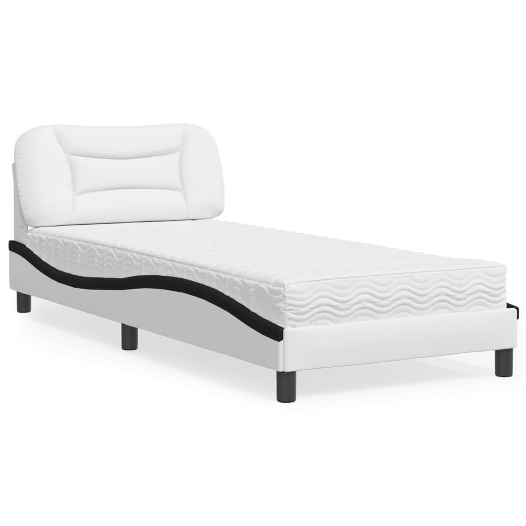 Bed with Mattress "Hvar" White and Black 90x190 cm Faux Leather