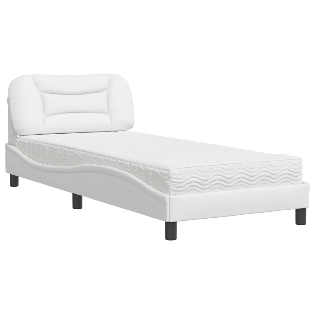 Bed with Mattress "Hvar" White 90x200 cm Faux Leather