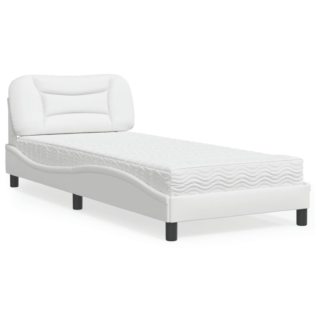 Bed with Mattress "Hvar" White 90x200 cm Faux Leather
