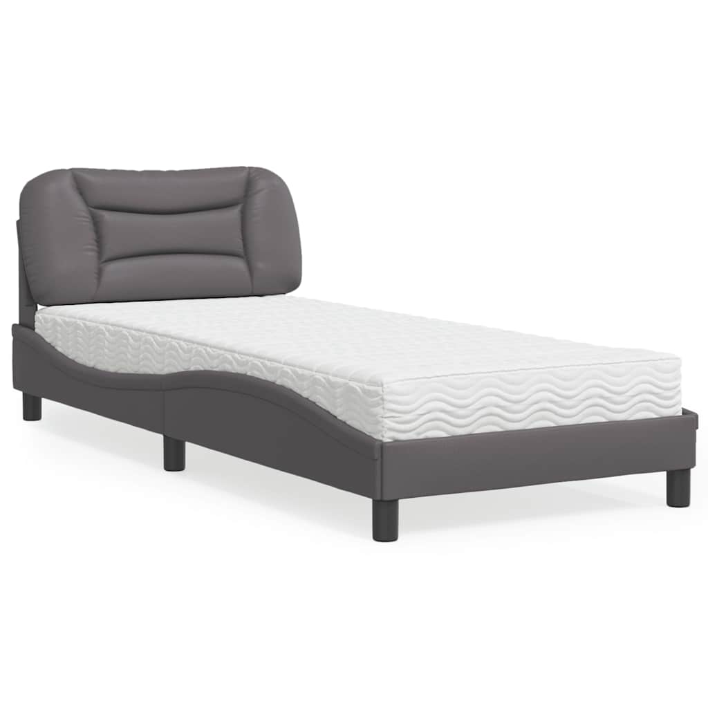 Bed with Mattress "Hvar" Grey 90x200 cm Faux Leather