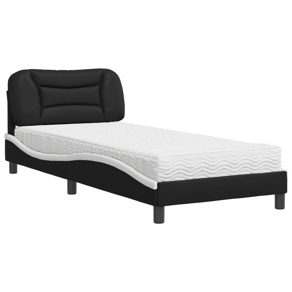 Bed with Mattress "Hvar" Black and White 90x200 cm Faux Leather