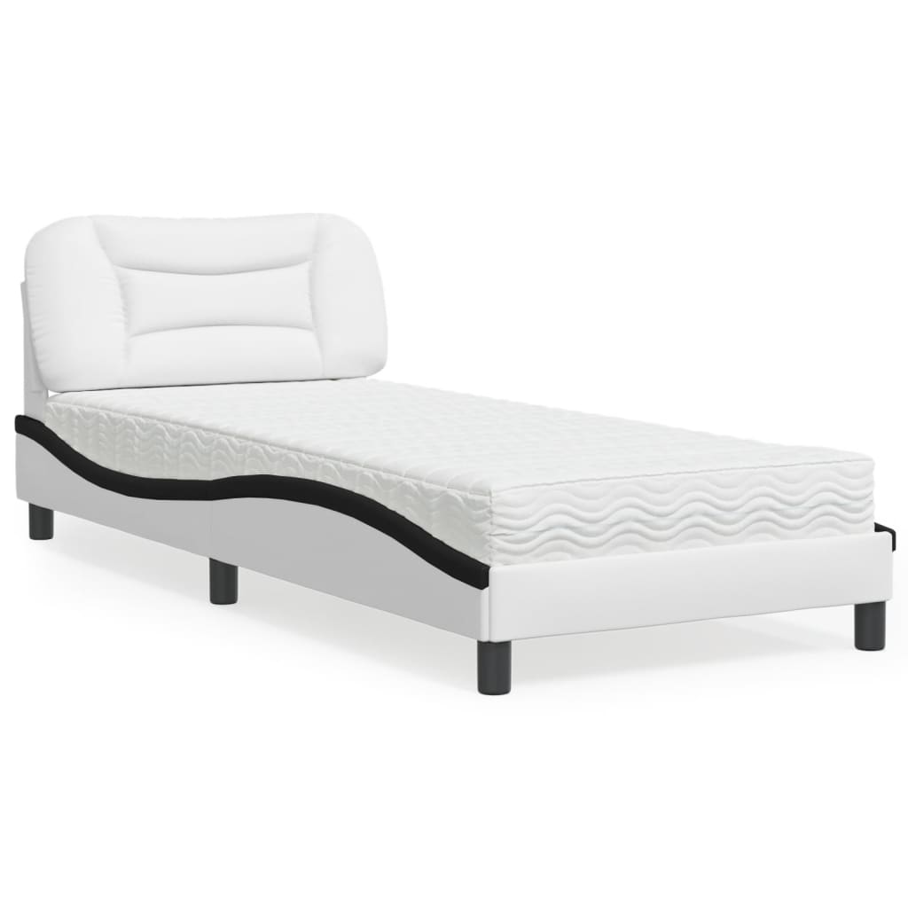 Bed with Mattress "Hvar" White and Black 90x200 cm Faux Leather