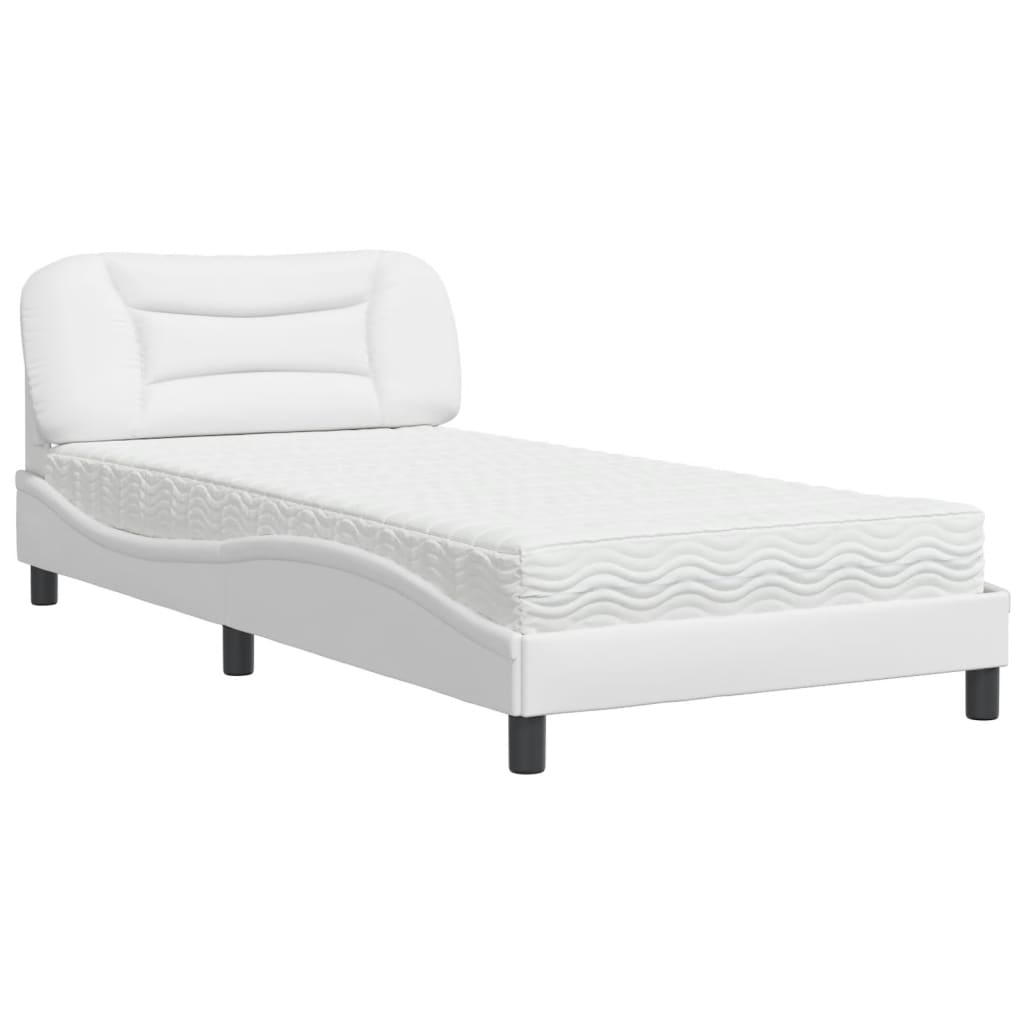 Bed with Mattress "Hvar" White 100x200 cm Faux Leather
