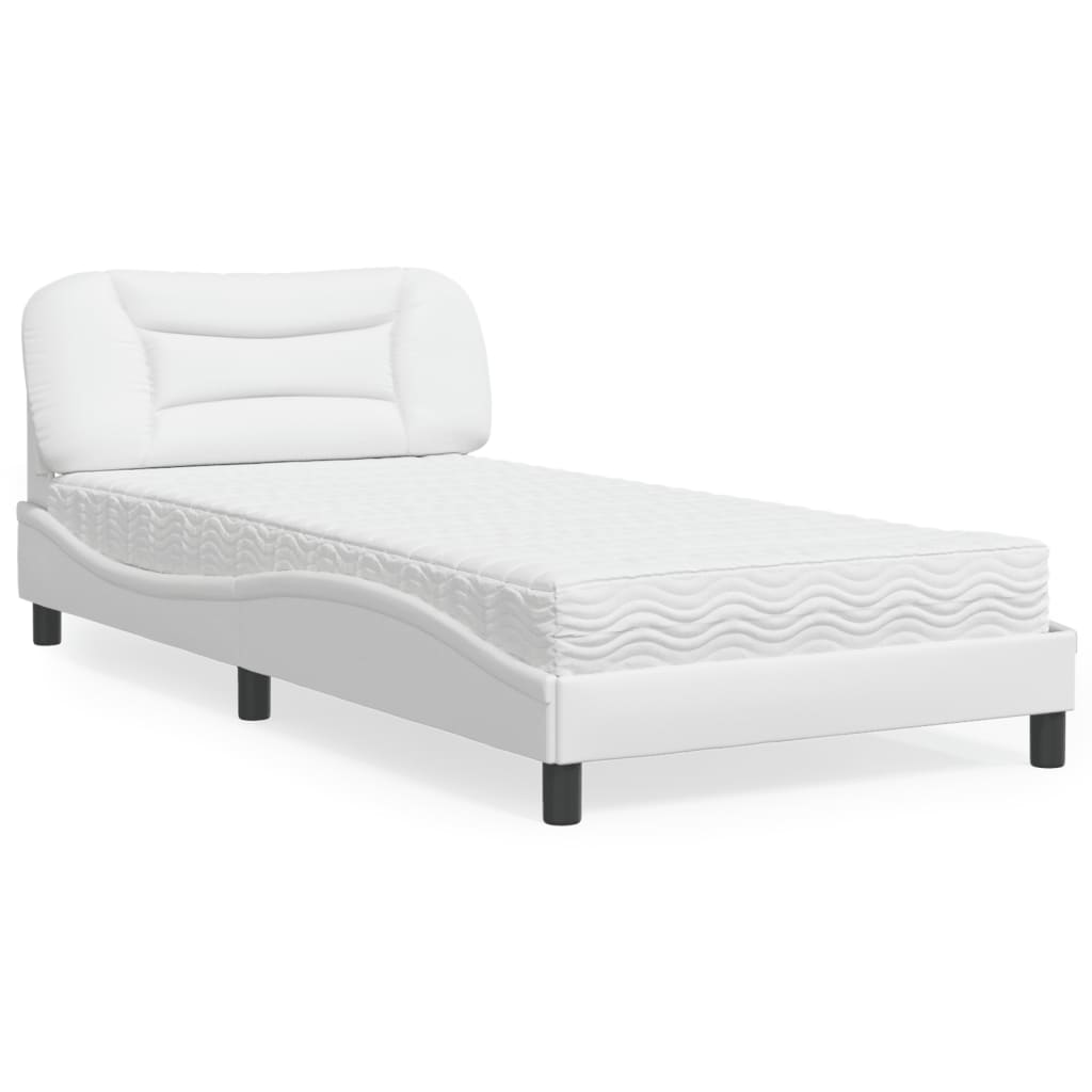 Bed with Mattress "Hvar" White 100x200 cm Faux Leather
