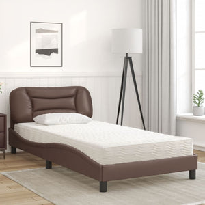 Bed with Mattress "Hvar" Brown 100x200 cm Faux Leather