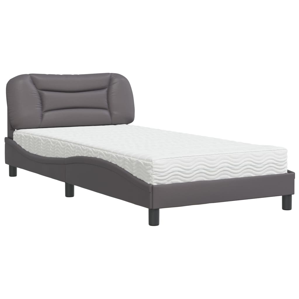 Bed with Mattress "Hvar" Grey 100x200 cm Faux Leather